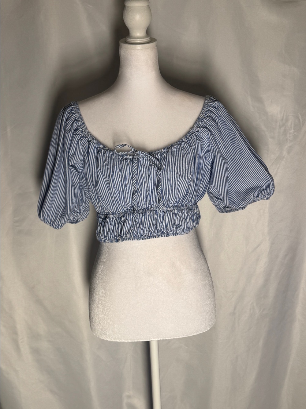 Live 4 Truth Blue and White Striped Puff Sleeve Crop Top
